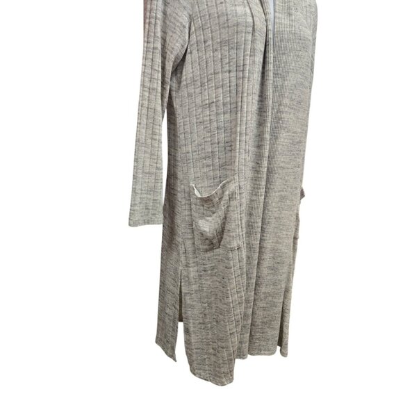 Ruby RD Long Cardigan Womens M Grey Ribbed Knit Duster Long Sleeve Open Front - Picture 3 of 6